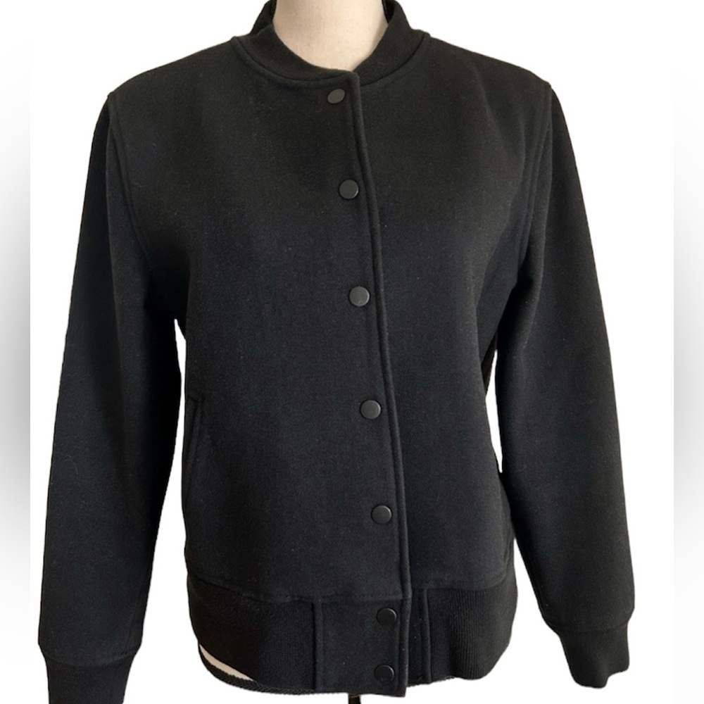 Kate Spade Saturday Bomber Jacket Black Wool Varsity Snap Front size Medium
